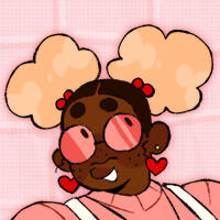 an image of venus, who is a dark-skinned girl with blonde afro puffs, pink-tinted glasses, and freckles