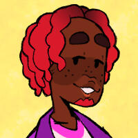 an image of venus, who is a dark-skinned girl with blonde afro puffs, pink-tinted glasses, and freckles