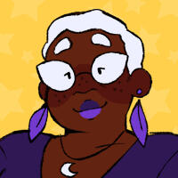 an image of venus, who is a dark-skinned girl with blonde afro puffs, pink-tinted glasses, and freckles