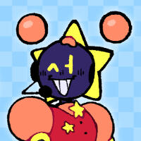 an image of cosmo, who is a dark blue robot with floating pigtails.