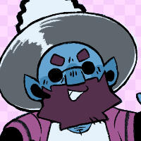 an image of gordie, a blue-skinned ghost child with light, curly hair and freckles