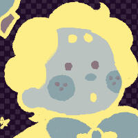 an image of gordie, a blue-skinned ghost child with light, curly hair and freckles