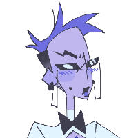 an image of gordie, a blue-skinned ghost child with light, curly hair and freckles